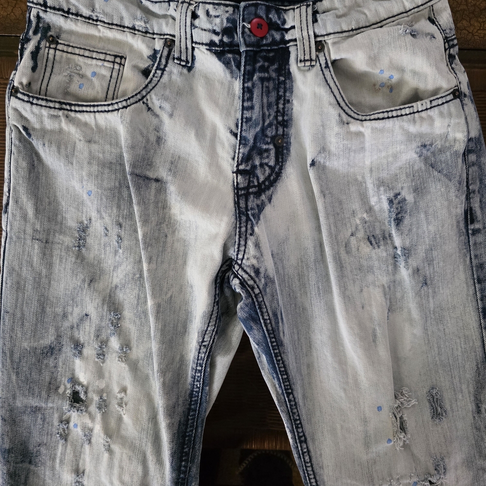 Mens Stylish Distressed Blue Jeans 34x32
